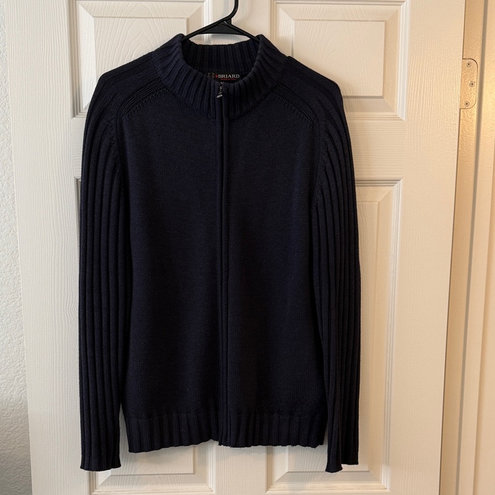 Briard Men's Navy Wool blend Zip-Up Sweater